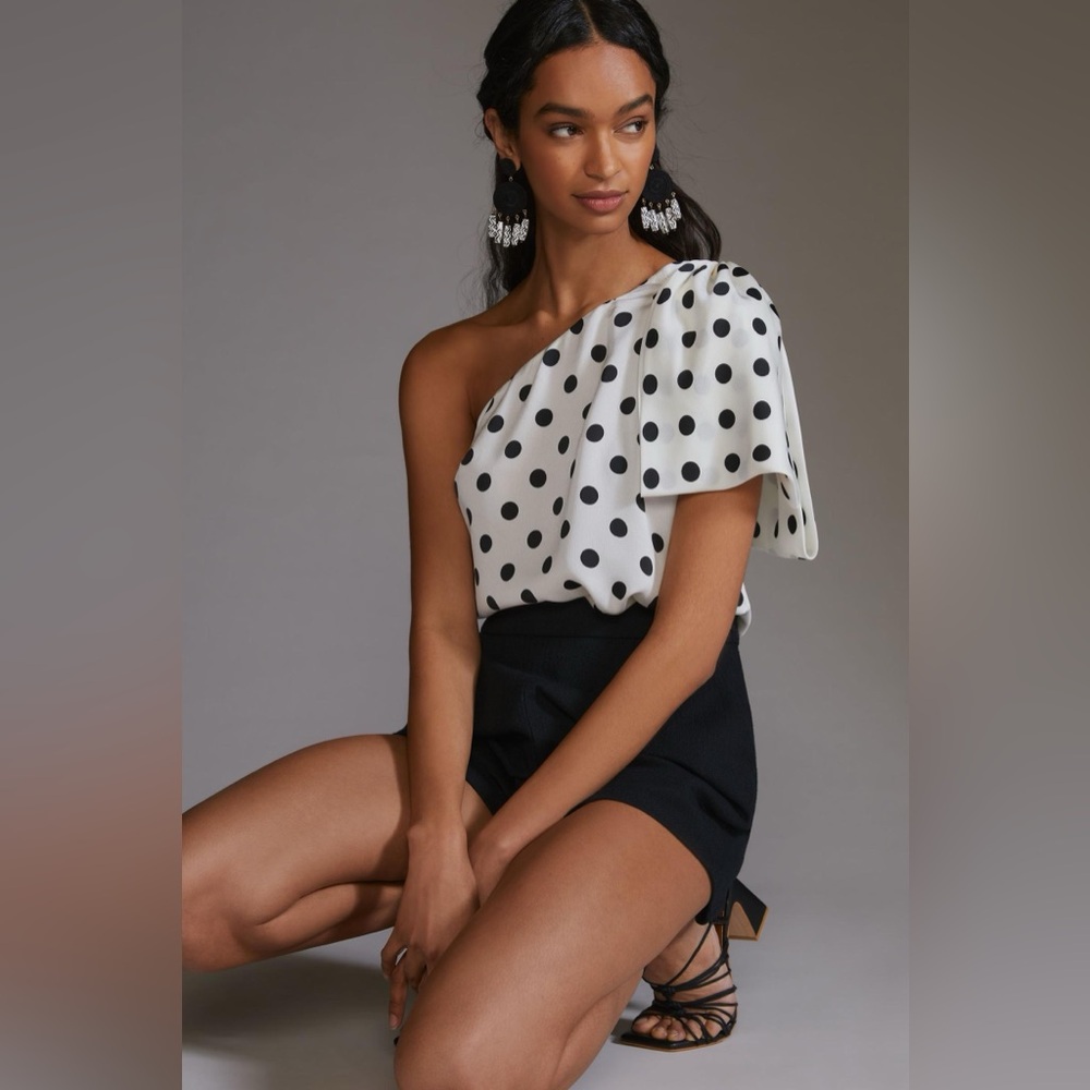 NWOT Anthropologie Sachin & Babi Polka Dot One-Shoulder Blouse // Size 2X - Picture 4 of 4